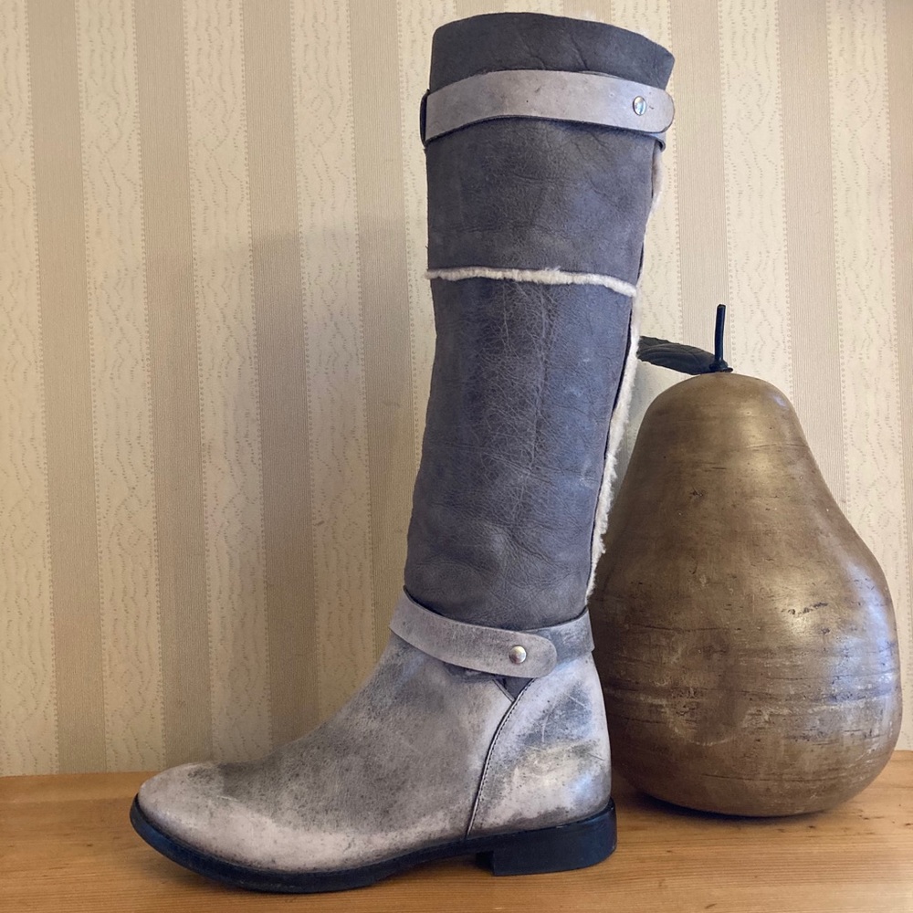 Lola Cruz Distressed Leather Shearling/Fur Lined Boot